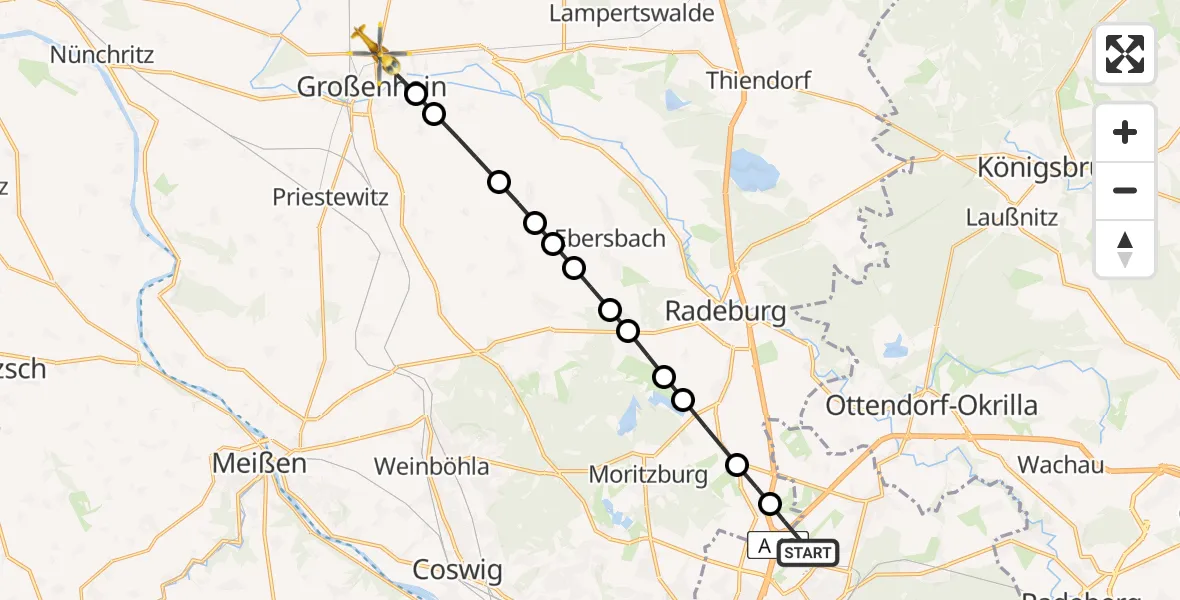 Flugroute Rettungshubschrauber Dresden Airport - Großenhain, 15 März 2026, 10:29