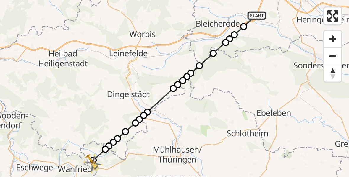 Flugroute Rettungshubschrauber Wipperdorf - Hildebrandshausen, 15 März 2026, 10:33