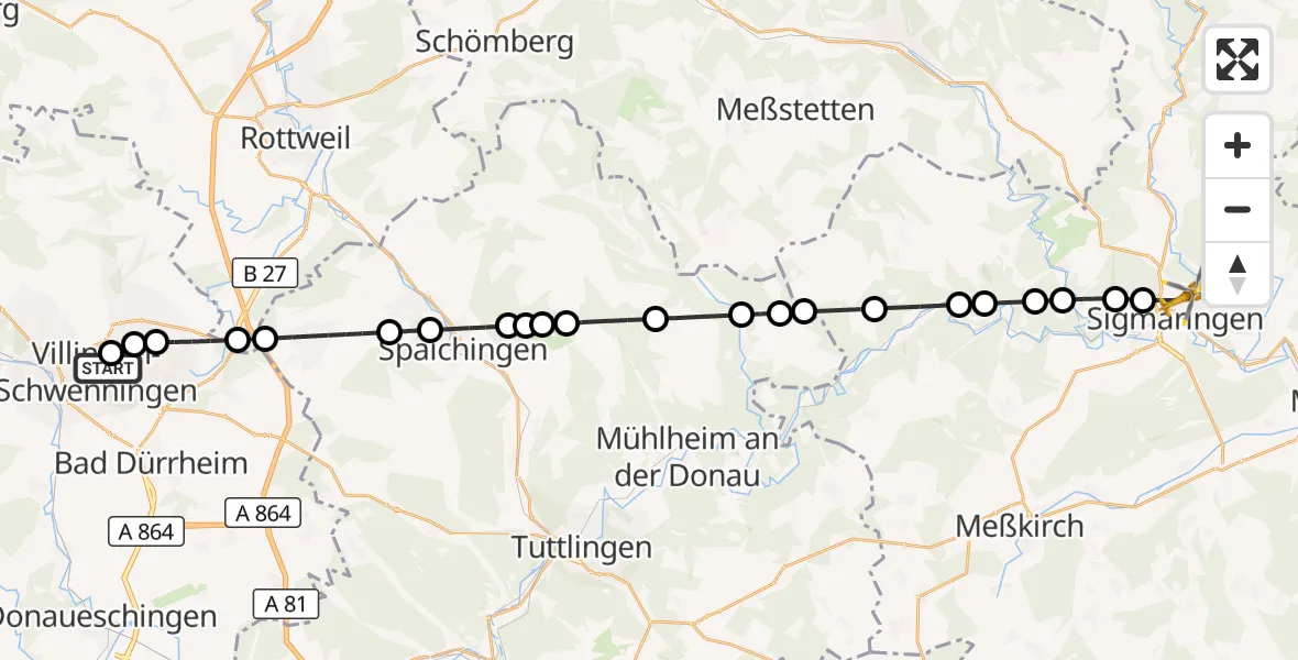 Flugroute Rettungshubschrauber DRF Air Rescue Station Villingen-Schwenningen Heliport (Christoph 11) - Sigmaringen, 15 März 2026, 10:34