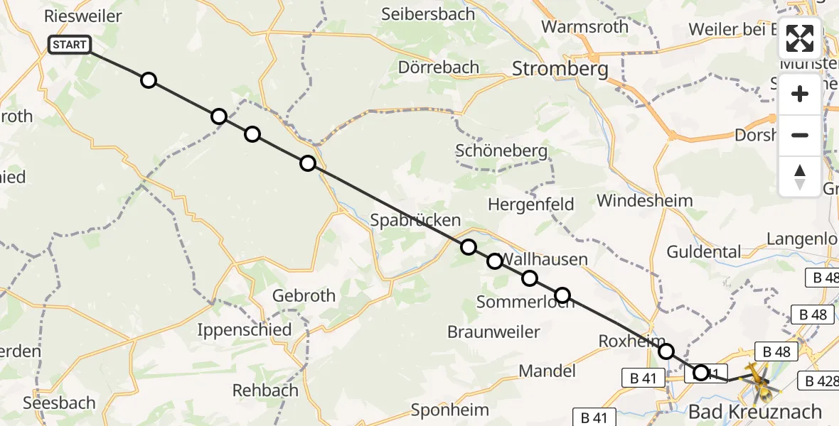 Routekaart van de vlucht: Rettungshubschrauber nach Bad Kreuznach, Cellemochumer Stroß