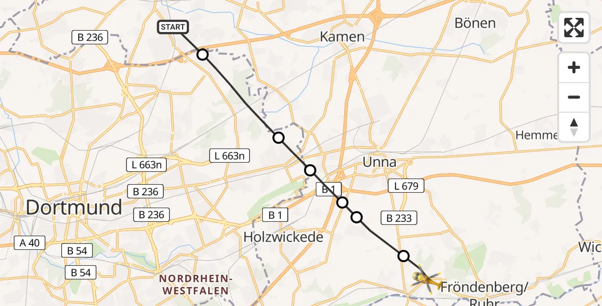 Routekaart van de vlucht: Rettungshubschrauber nach Fröndenberg/Ruhr, Im Rottland