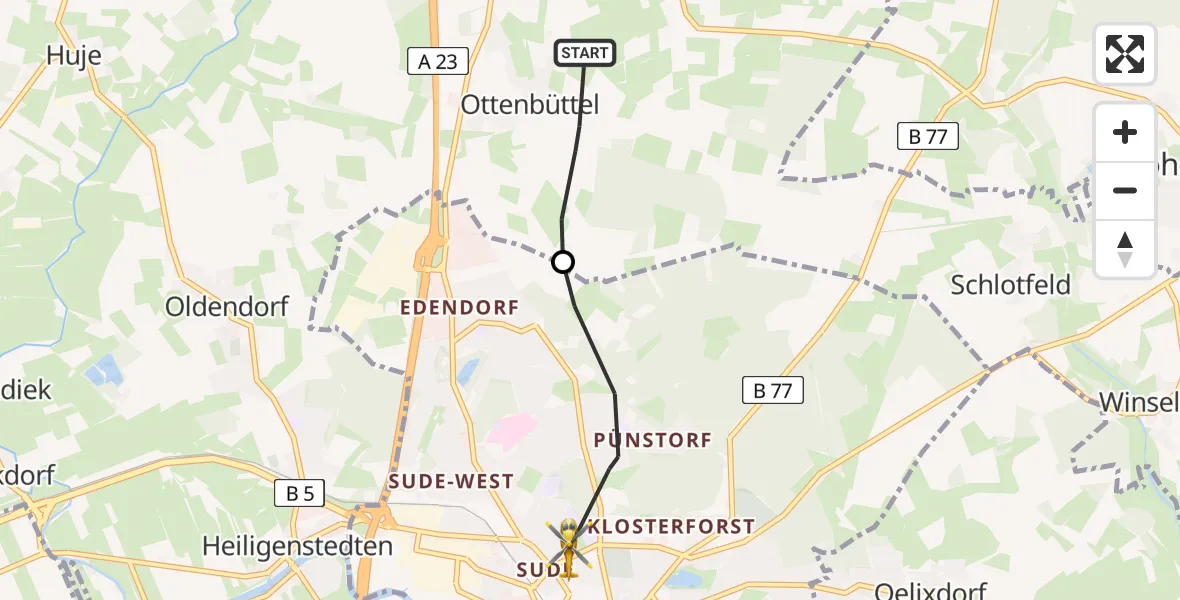 Flugroute Rettungshubschrauber Ottenbüttel - Itzehoe, 15 März 2026, 10:58