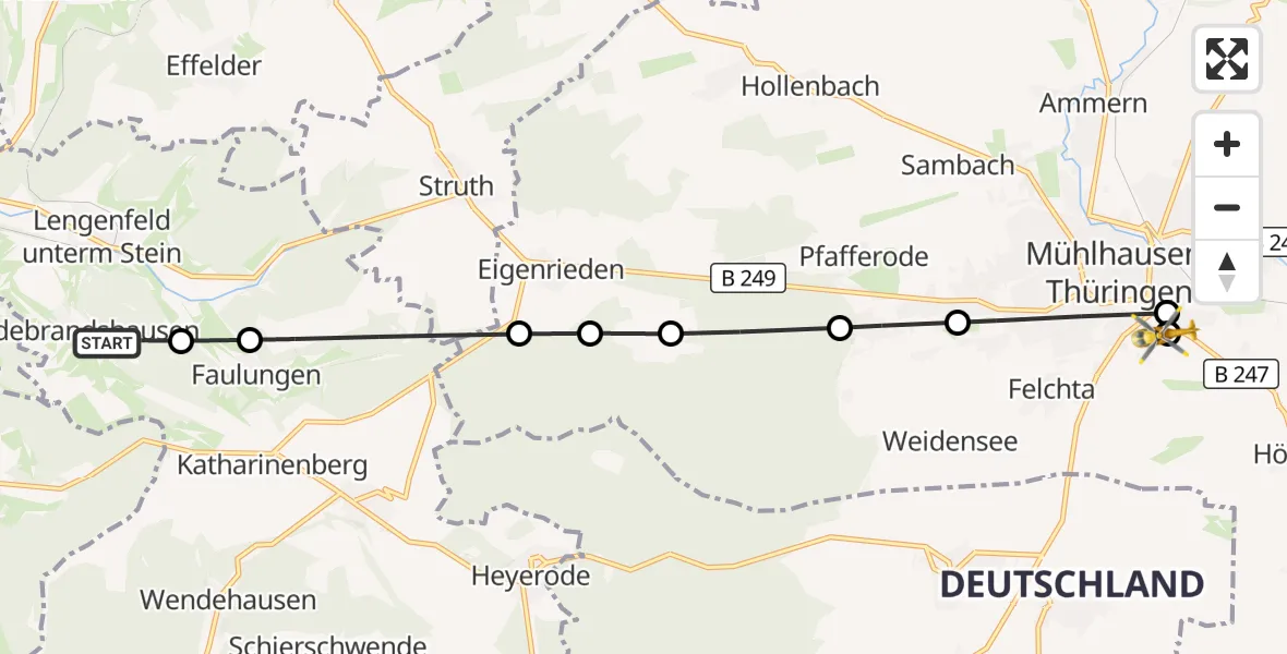Flugroute Rettungshubschrauber Hildebrandshausen - Hufeland Hospital, 15 März 2026, 11:07