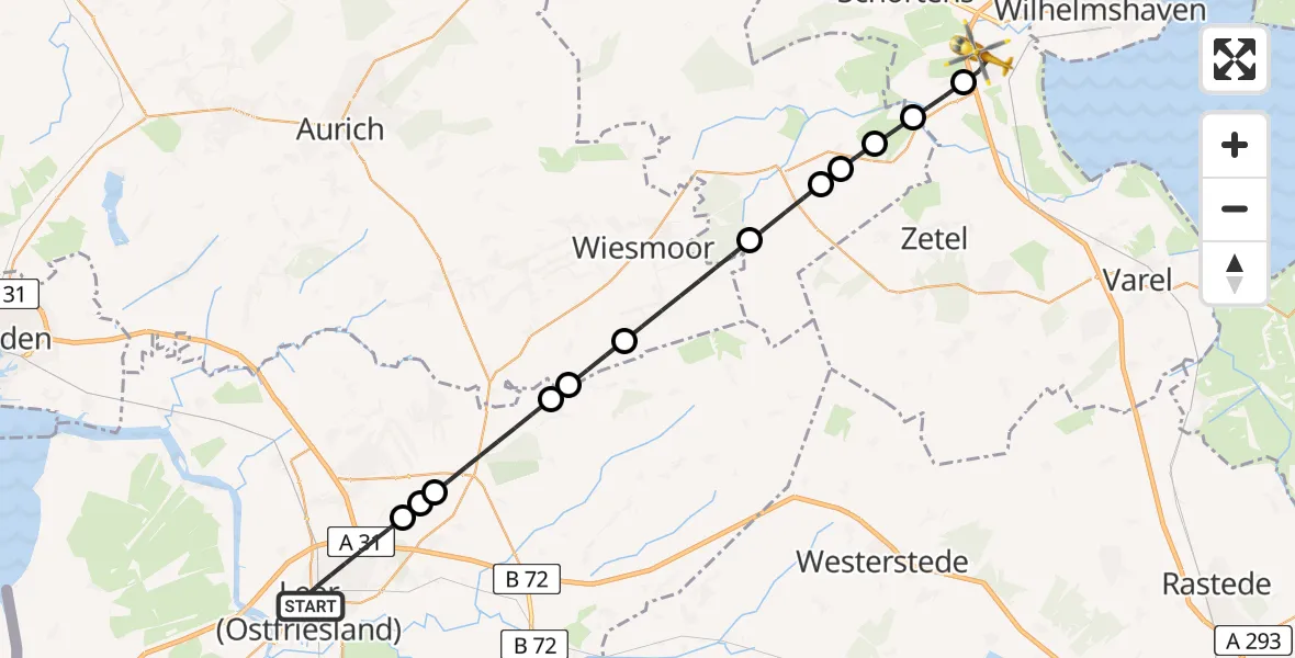 Routekaart van de vlucht: Rettungshubschrauber nach Sande, Ueckermünder Straße
