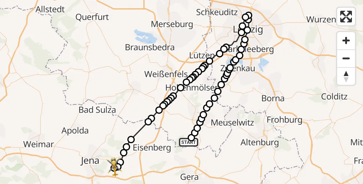 Flugroute Rettungshubschrauber Breitenbach - Zinna, 15 März 2026, 11:21
