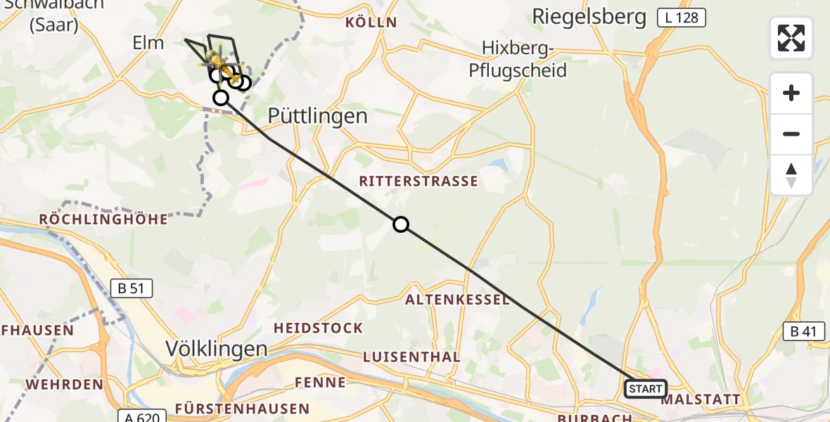Flugroute Rettungshubschrauber Saarbrücken - Elm, 15 März 2026, 11:33
