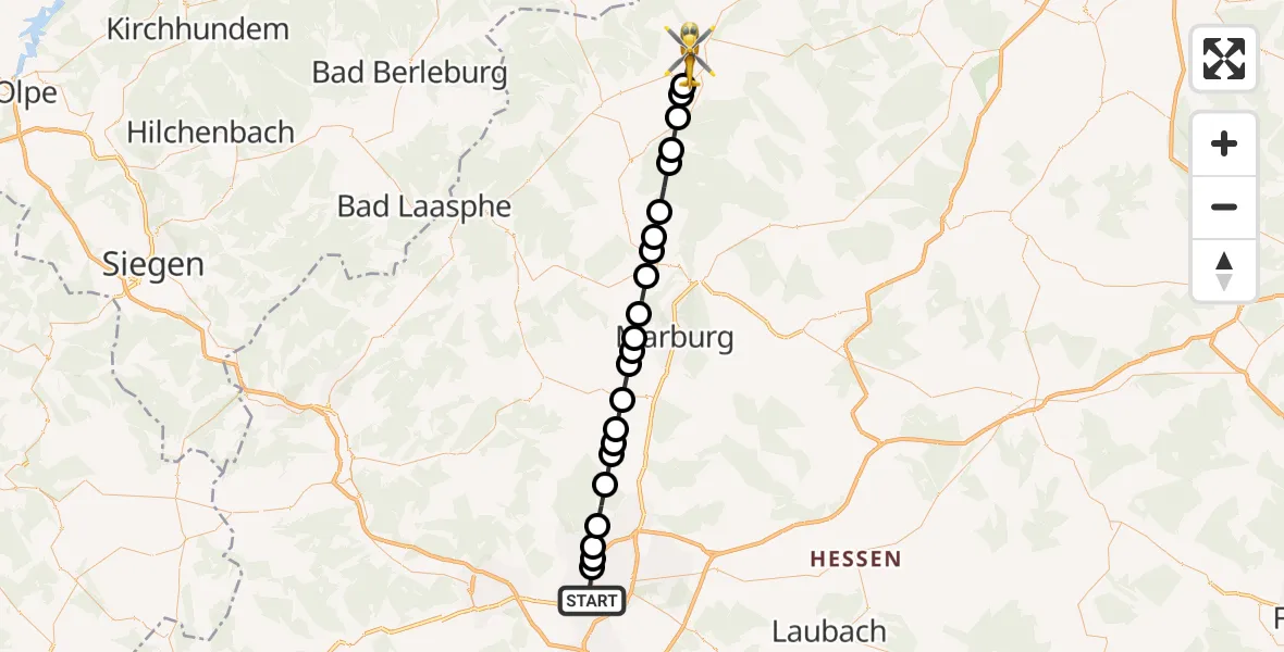 Flugroute Rettungshubschrauber Gießen - Frankenberg, 15 März 2026, 11:47