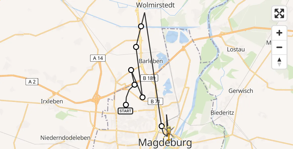 Flugroute Rettungshubschrauber Magdeburg Hospital - Magdeburg, 15 März 2026, 11:50