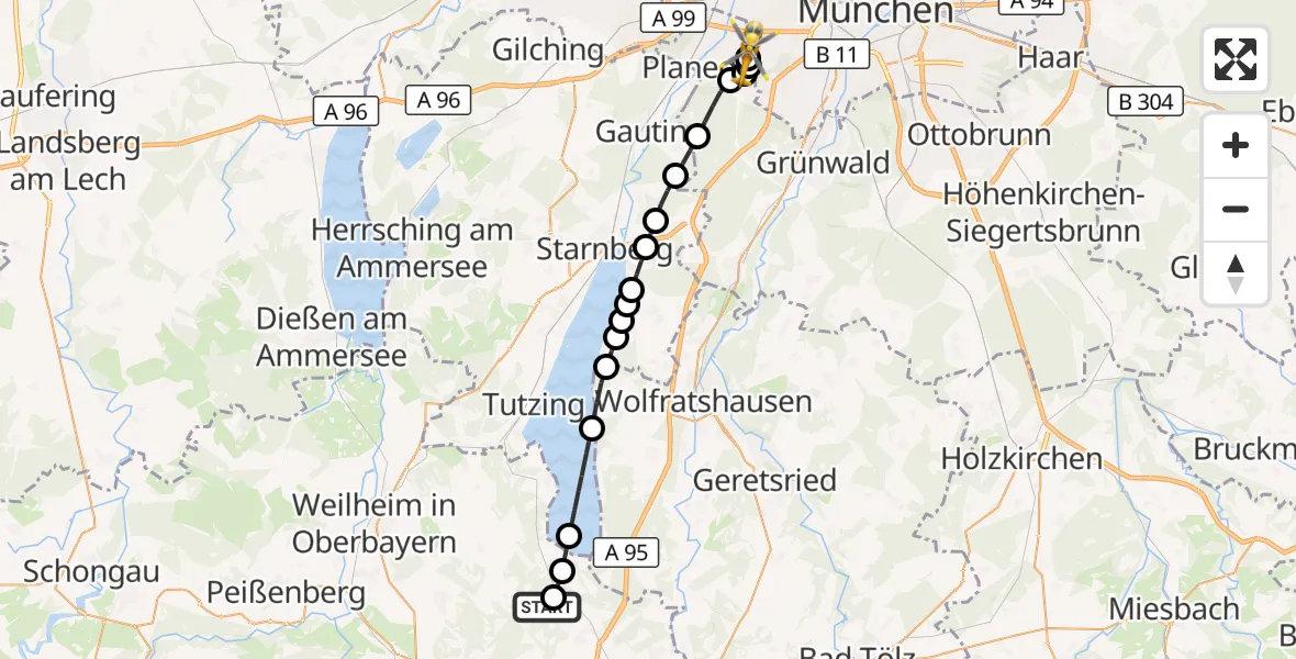 Flugroute Rettungshubschrauber Lauterbacher Mühle am Ostersee Private Hospital - DRF Air Rescue München Heliport, 15 März 2026, 11:54