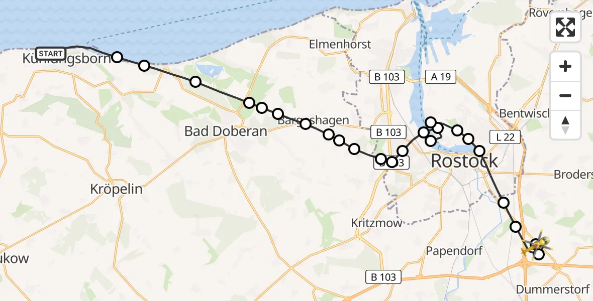 Routekaart van de vlucht: Ambulanzhubschrauber nach Hohen Schwarfs, Am Weidenbruch