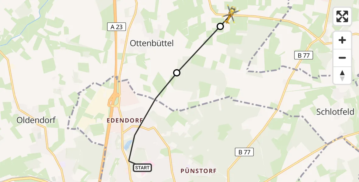 Flugroute Rettungshubschrauber Itzehoe - Hohenaspe, 15 März 2026, 12:03