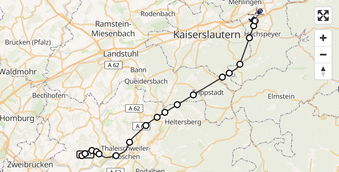 Routekaart van de vlucht: Polizeihubschrauber nach Enkenbach-Alsenborn, Birkenstraße
