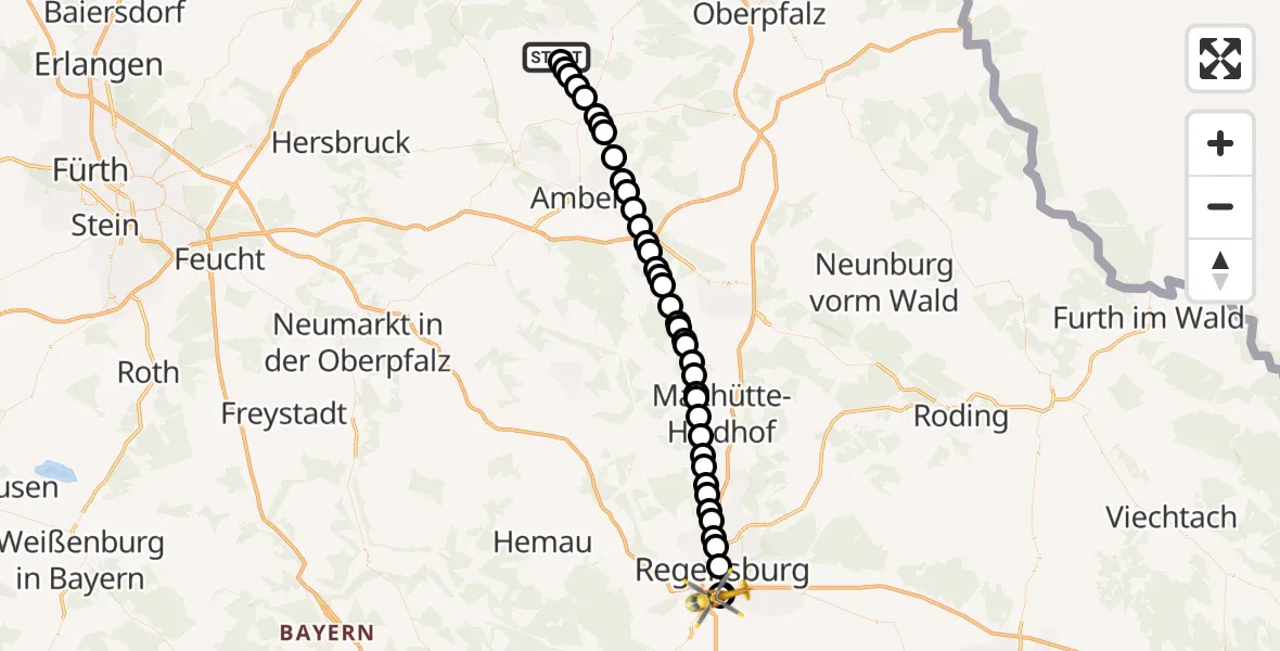 Flugroute Rettungshubschrauber Schlicht - DRF Air Rescue Station Regensburg / Regensburg University Hospital, 15 März 2026, 12:15