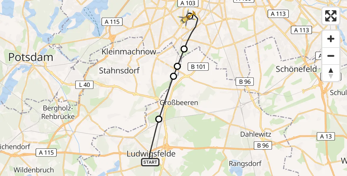 Routekaart van de vlucht: Rettungshubschrauber nach Charité Clinic Benjamin Franklin Campus