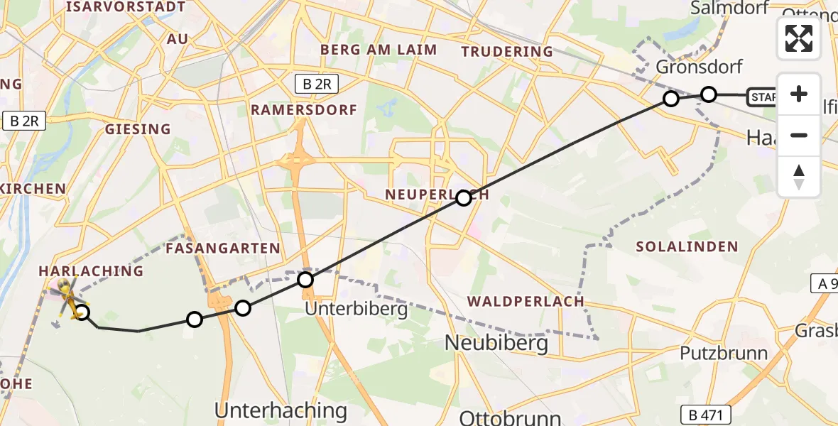 Routekaart van de vlucht: Rettungshubschrauber nach ADAC Air Rescue Center Heliport (Christoph 1)