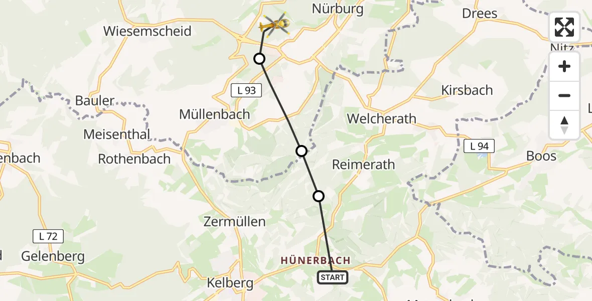 Routekaart van de vlucht: Ambulanzhubschrauber nach Nürburg, B 258