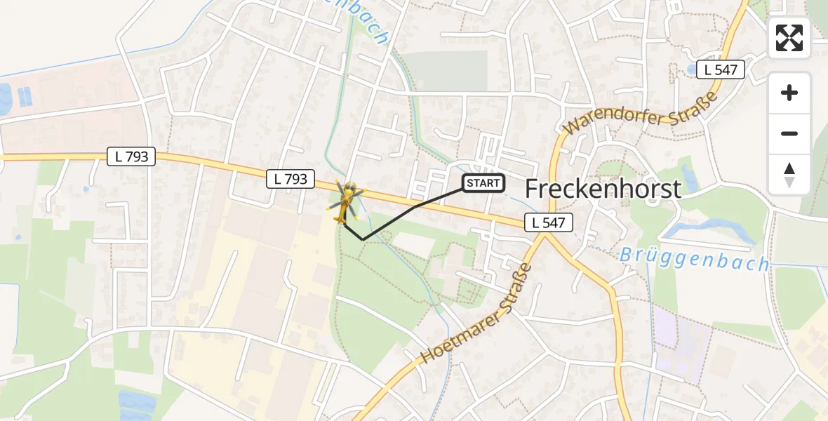 Flugroute Ambulanzhubschrauber Freckenhorst - Freckenhorst, 15 März 2026, 12:36