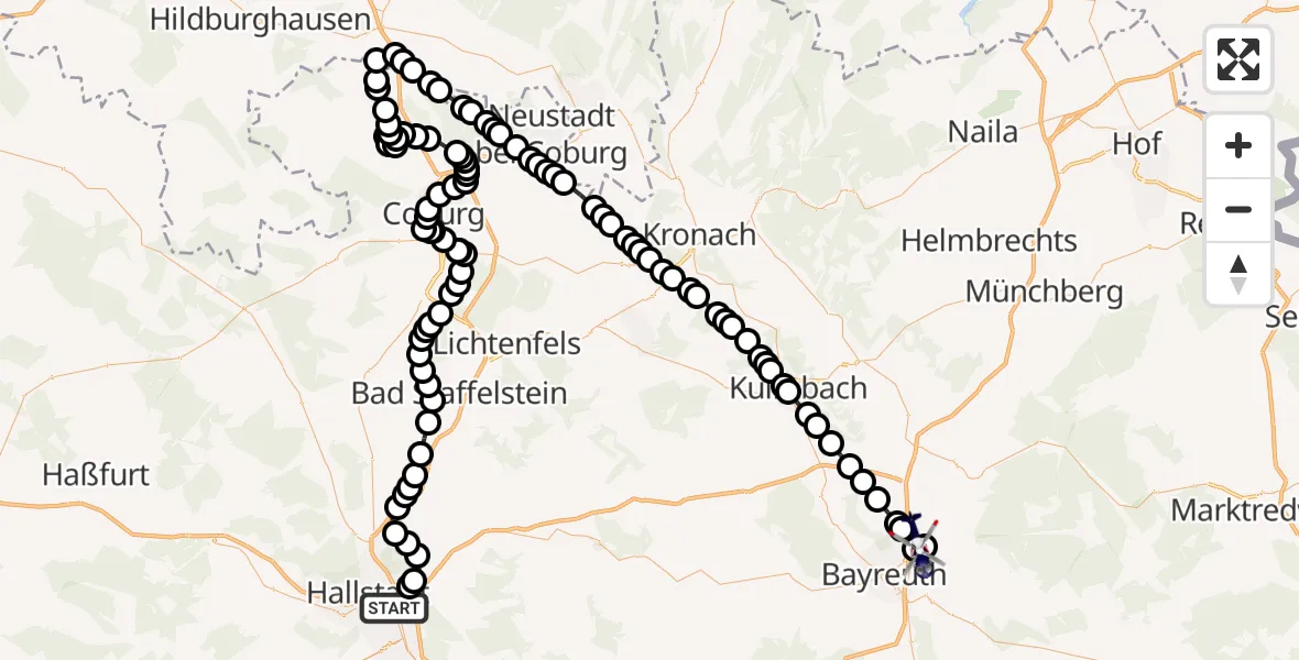 Flugroute Polizeihubschrauber Bamberg-Breitenau Airfield - Ruh, 15 März 2026, 12:37
