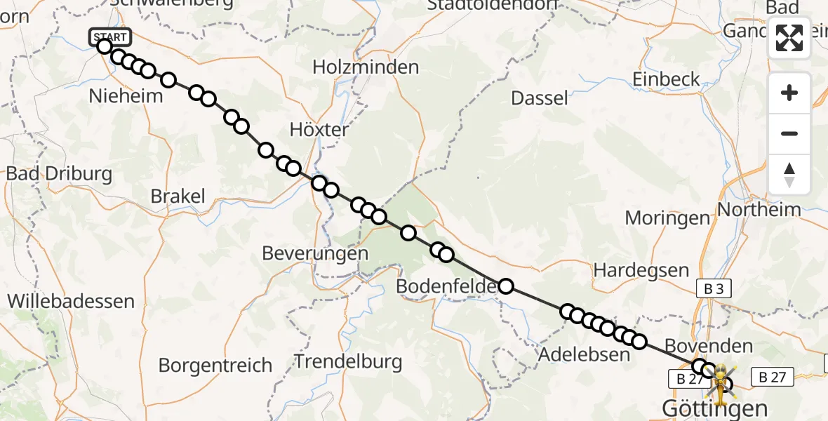 Routekaart van de vlucht: Rettungshubschrauber nach Göttingen University Clinic Heliport