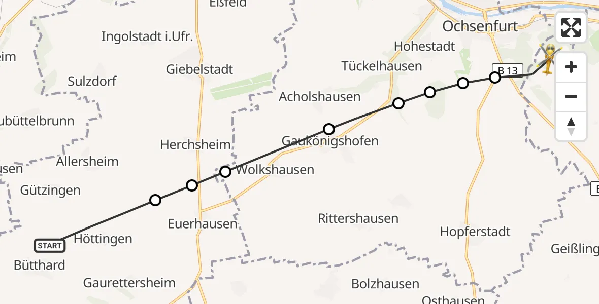 Routekaart van de vlucht: Rettungshubschrauber nach Marktbreit