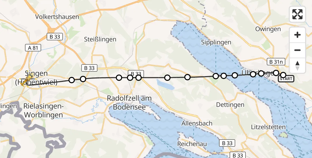 Flugroute Rettungshubschrauber Deisendorf - Singen (Hohentwiel), 15 März 2026, 12:56
