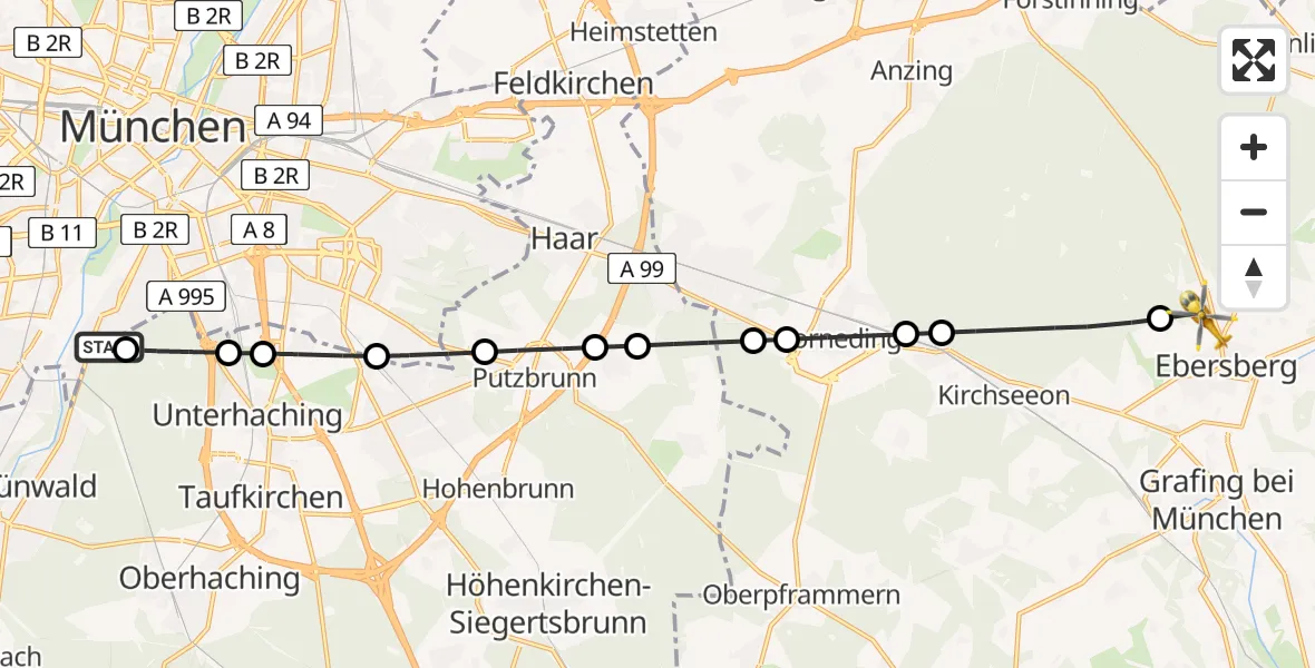 Routekaart van de vlucht: Rettungshubschrauber nach Ebersberg, Ludwigshöhe