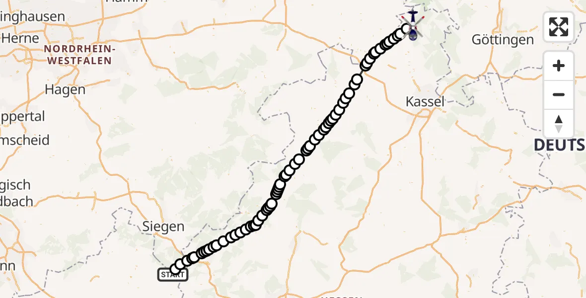 Flugroute Polizeihubschrauber Siegerland Airport - Trendelburg, 15 März 2026, 13:17