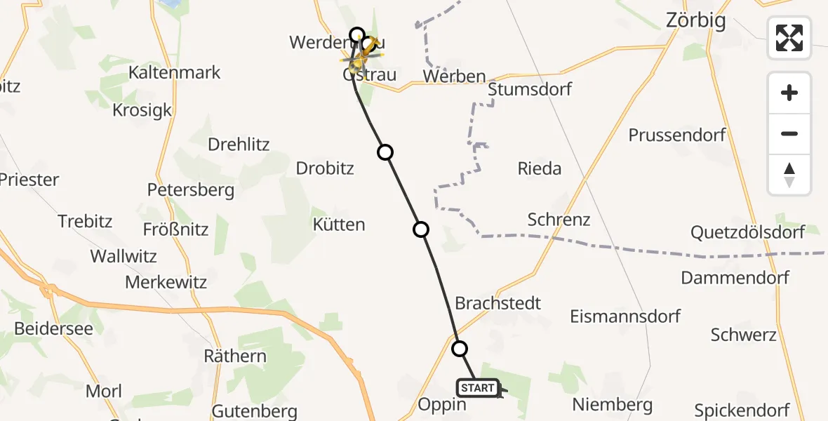 Flugroute Ambulanzhubschrauber Landsberg - Ostrau, 15 März 2026, 13:27