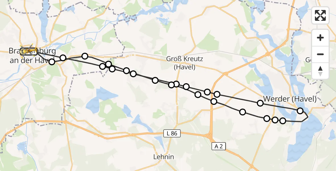 Flugroute Rettungshubschrauber Brandenburg an der Havel - Brandenburg an der Havel, 15 März 2026, 13:32