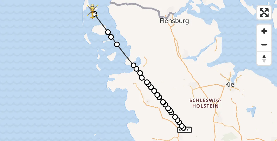Flugroute Rettungshubschrauber Hohenaspe - Osterende, 15 März 2026, 13:38