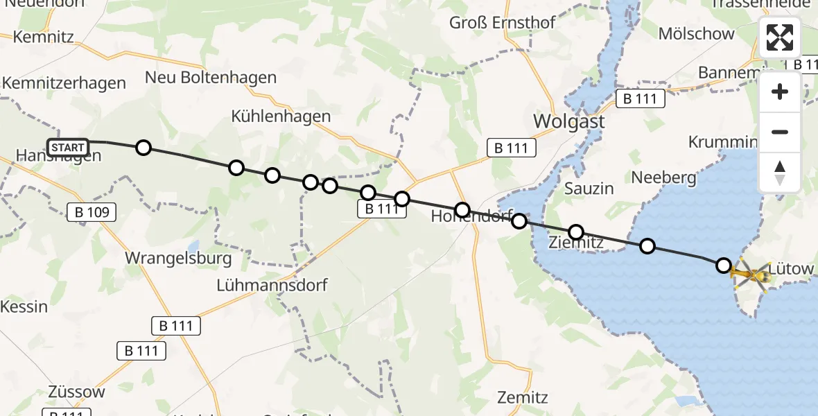 Routekaart van de vlucht: Rettungshubschrauber nach Lütow, Zeltplatzstraße