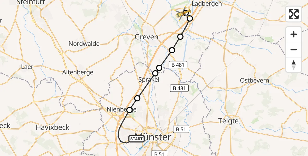 Flugroute Ambulanzhubschrauber Münster-West - Christoph  Westfalen-ADAC, 15 März 2026, 13:58