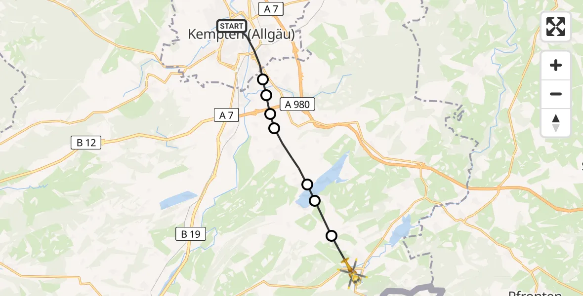 Routekaart van de vlucht: Rettungshubschrauber nach Wertach