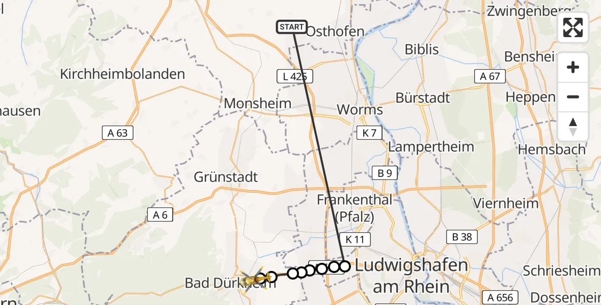 Flugroute Rettungshubschrauber Westhofen - Bad Dürkheim, 15 März 2026, 14:56