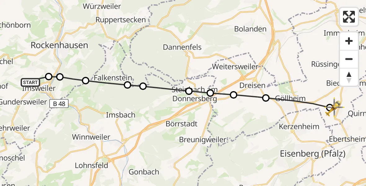 Flugroute Rettungshubschrauber Imsweiler UL - Lautersheim, 15 März 2026, 15:07