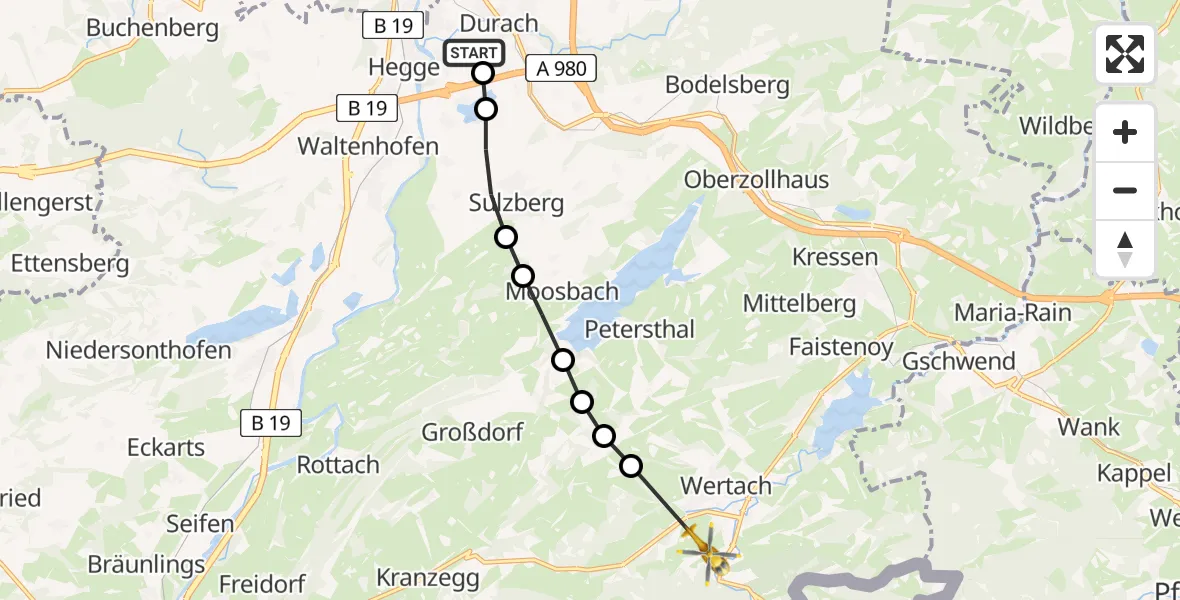 Flugroute Rettungshubschrauber Kempten-Durach Airfield - Wertach, 15 März 2026, 15:12