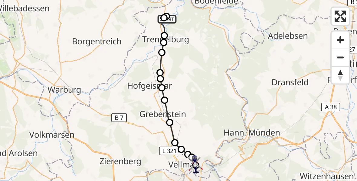 Routekaart van de vlucht: Polizeihubschrauber nach Fuldatal Federal Police Heliport