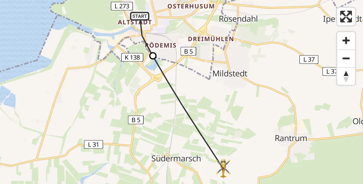 Routekaart van de vlucht: Rettungshubschrauber nach Südermarsch