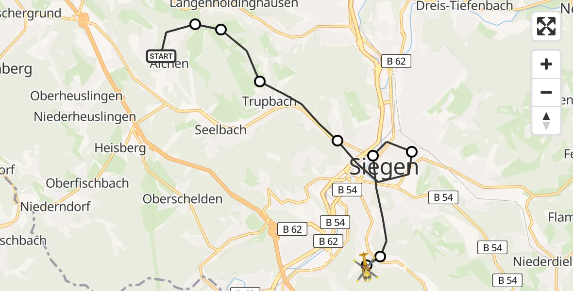 Routekaart van de vlucht: Rettungshubschrauber nach Evangelisches Jung-Stilling Hospital