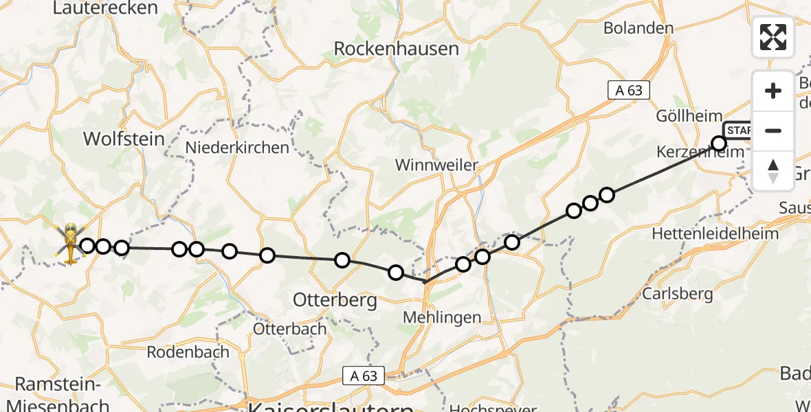 Flugroute Rettungshubschrauber Lautersheim - Jettenbach, 15 März 2026, 15:47