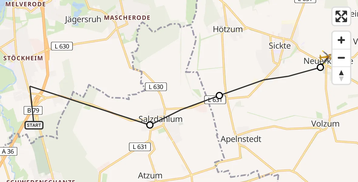 Flugroute Rettungshubschrauber Braunschweig-Süd - Neuerkerode, 15 März 2026, 15:48