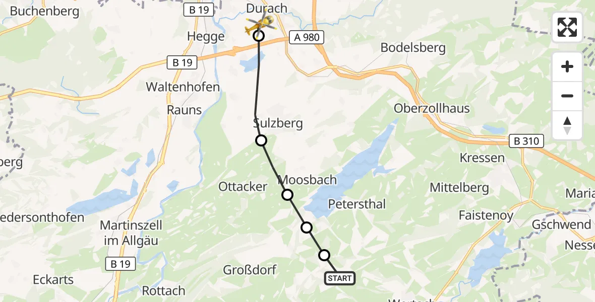 Flugroute Rettungshubschrauber Rettenberg - Kempten-Durach Airfield, 15 März 2026, 15:54