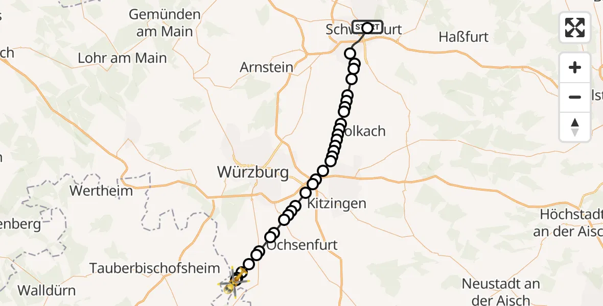Routekaart van de vlucht: Rettungshubschrauber nach Bütthard, Höttinger Straße