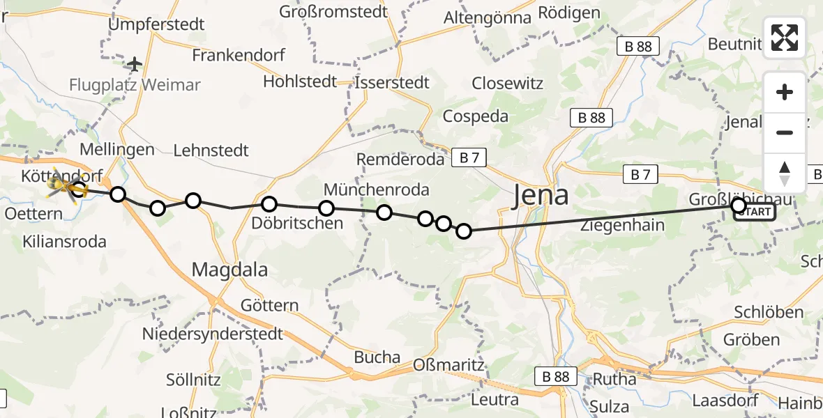 Flugroute Rettungshubschrauber Kleinlöbichau - Köttendorf, 15 März 2026, 16:16