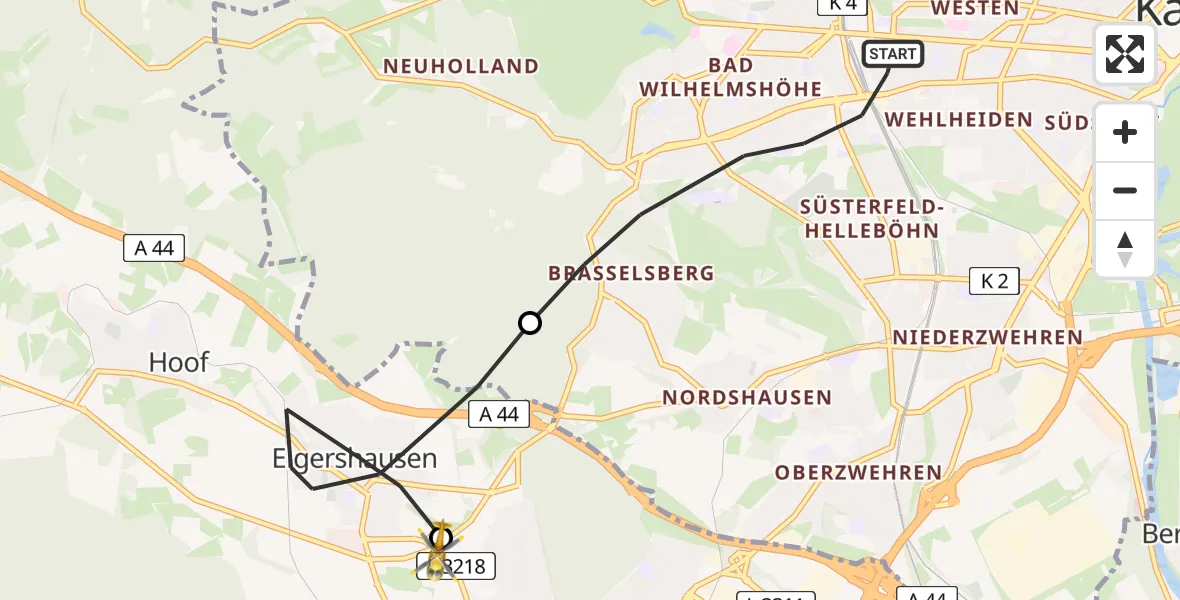 Flugroute Rettungshubschrauber Kassel - Baunatal, 15 März 2026, 16:20