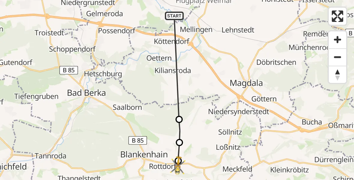 Routekaart van de vlucht: Rettungshubschrauber nach Rottdorf, L 1060