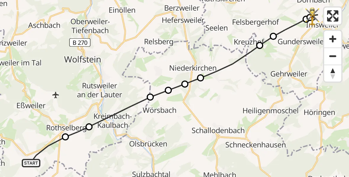 Routekaart van de vlucht: Rettungshubschrauber nach Imsweiler UL