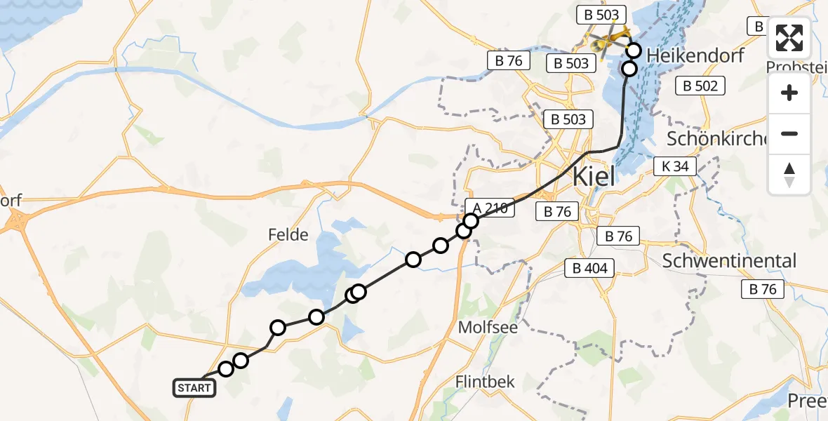 Routekaart van de vlucht: Rettungshubschrauber nach Kiel-Holtenau Airport