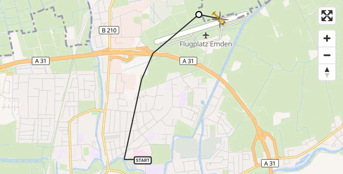 Flugroute Rettungshubschrauber Emden - Emden Airport, 15 März 2026, 16:59