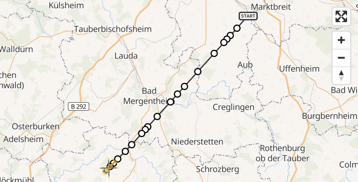 Flugroute Rettungshubschrauber Ochsenfurt - Eberstal, 15 März 2026, 17:12